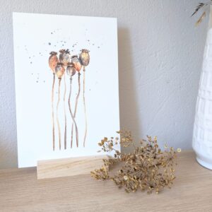 ansichtkaart papaver zaaddoosjes aquarel