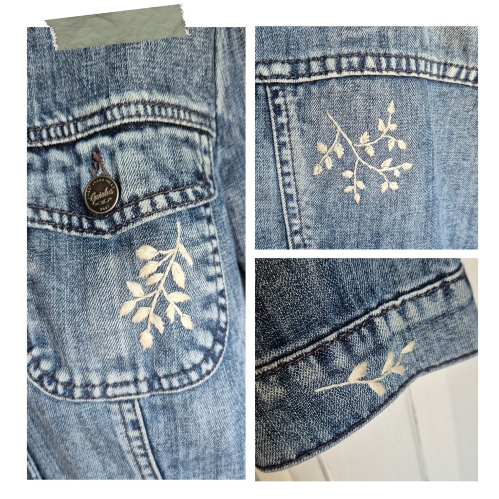 borduren op spijkerjas in workshop van Het Weerhuys